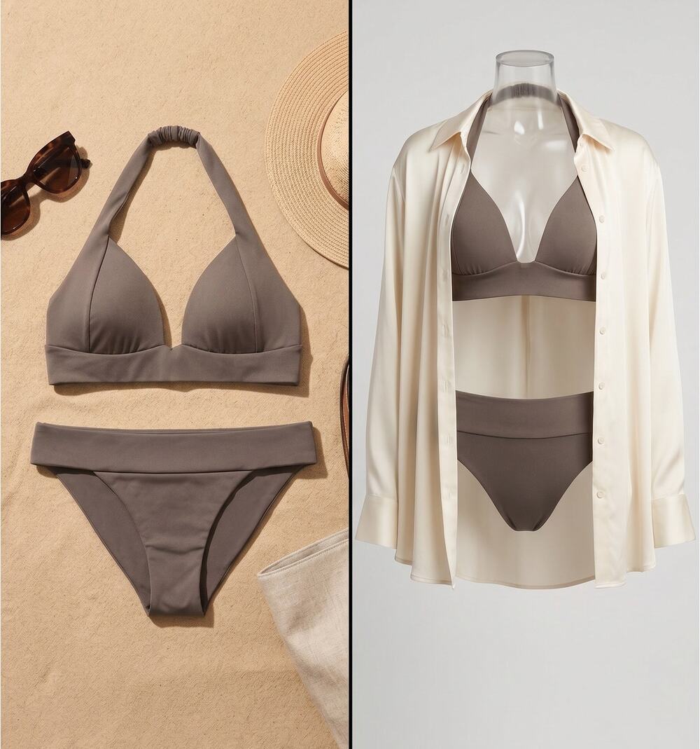 Thaikila Women's Swim Eden Bikini Set Taupe Brown NWT Minimalist Luxe Swimsuit